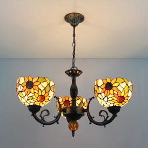 Lustres Tiffany style tournesol en gros, luminaires pastorales multi-têtes pour salon, chambre à coucher, bureau, hôtels - Product Image 3