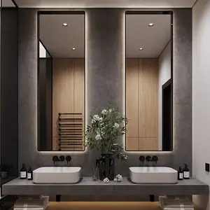 Custom Shaped Hotel Bathroom LED Dressing Mirror Extended Bathroom Vanity Mirror With Lights IP 44 Waterproof Dimmed LED Mirror