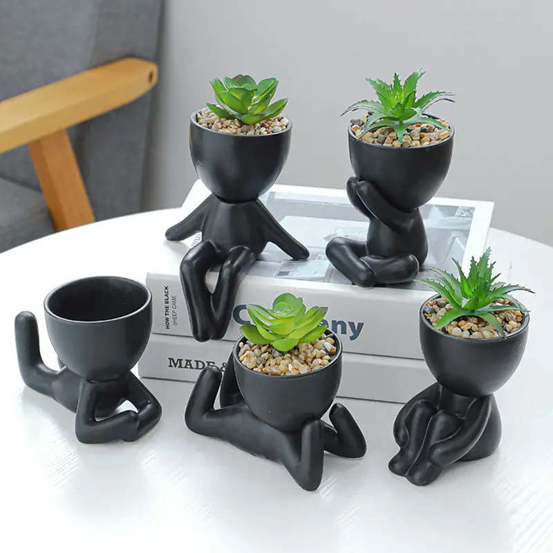 Nordic Creative Cute Tree Man Pot Ceramic Little People Body Flower Pots Home Office Ornaments Cartoon Succulent Plants Potted