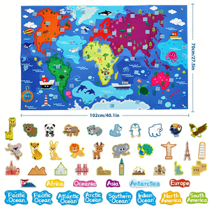 Bộ đồ chơi giáo dục mầm non, thảm chơi, bảng học tập, bộ đồ chơi bằng vải nỉ, bản đồ thế giới bằng vải nỉ với 44 điểm tham quan nổi tiếng thế giới - Product Image 3