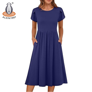 Abiti estivi Alxin da donna manica corta a-line abiti da t-shirt floreali Casual prendisole da spiaggia con tasche - Product Image 6