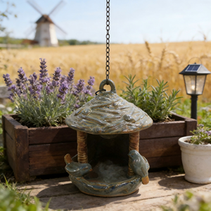 Nichoir en céramique en forme de pomme avec accent oiseau - Décoration pour vergers et jardins de campagne - Product Image 3