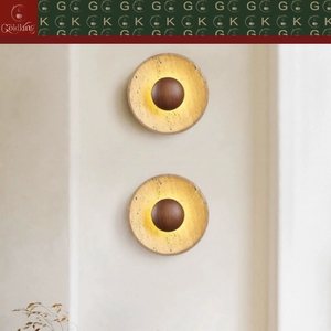 Applique murale GOLDKING pour chambre et salon, en travertin beige rond, avec sphère en bois rétroéclairée, design personnalisé OEM ODM - Product Image 5