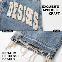 Shorts baggy skater en denim de coton épais 14 oz, avec appliques et ourlet déchiré, pour un style urbain