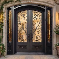 Porte d'entrée extérieure de villa de luxe en fer forgé de style européen, double porte, anti-effraction, en fonte robuste, porte coupe-feu