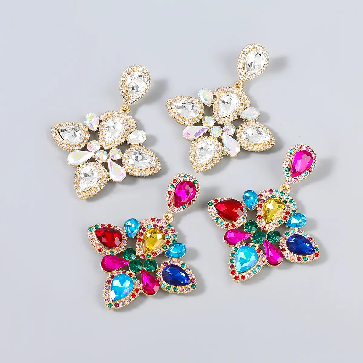 luxury contracted pendant shining crystal flower stud earrings rhinestone teardrop earring for women