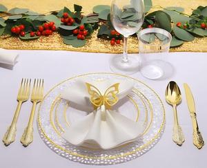 Platos <span class=keywords><strong>de</strong></span> plástico Premium Xueli con bordes dorados y plateados, vajilla duradera elegante para uso doméstico y hospitalario - Product Image 4