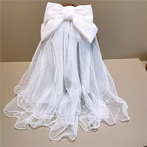 Marfil 2 capas <span class=keywords><strong>corto</strong></span> 32CM velo suave tul satén arco tocado para viajes Mariage velos con peine accesorios <span class=keywords><strong>de</strong></span> boda - Product Image 1