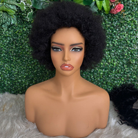 Perruque Courte Afro Bouclée Pixie Cut en Cheveux Humains Indiens Bruts, Perruque Bob Sans Colle Entièrement Faite à la Machine avec Frange pour Femmes Noires