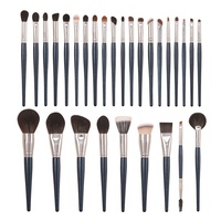 Pinceau éventail en forme de faucille pour maquillage du visage, ombrage du nez et anticernes, en poils d'animaux, avec poils de laine véritable et manche en bois, outils de beauté