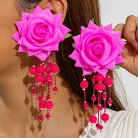 Pendientes de Mujer con 11 Colores, Pendientes Largos de Tela con Borlas y Flores de Rosa Coloridas