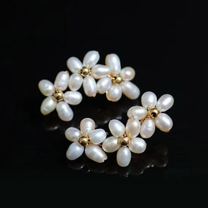 wholesale Handmade Three Flower Cluster Pearl <b>Drop</b> <b>Earrings</b>, USA Imported 14K Gold Filled, Natural Freshwater Teardrop Pearl - Product Image 3