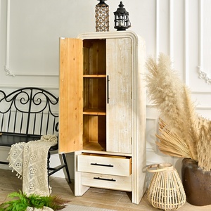 Armoire de rangement en bois massif blanc rustique pour salon, avec 2 tiroirs, grande capacité, durable - Product Image 4