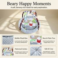 Tapis de jeu pour bébé épaissi avec bords de protection en polaire surélevés, non toxique, gris neutre motif ours, personnalisable
