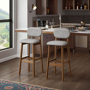 Banqueta Alta de Madeira Maciça com Design Moderno e Encosto para Casa, Ilha, Mesa, Caixa e Recepção - Product Image 5