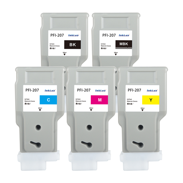 Inklab 300ML PFI 207 Compatible for Ink Cartridge 5 Colors for Canon IPF670/IPF680/IPF685/IPF770/IPF780/IPF785 Printers