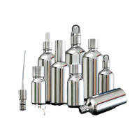 Flacon compte-gouttes en verre argenté électroplaqué avec logo personnalisé, pipette à bulbe en caoutchouc, emballage cosmétique pour huile essentielle et sérum