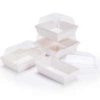 Boîte à gâteaux personnalisée Sandwich Hamburger Rectangle pain carré Hot Dog papier Kraft avec couvercle en plastique transparent emballage alimentaire jetable
