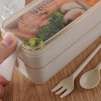 Boîte à lunch en paille de blé biodégradable à double compartiment, compatible micro-ondes, avec couverts