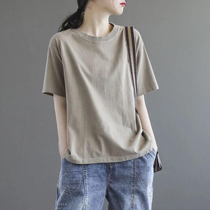 Women's Summer Short Sleeve T-Shirt Loose Fit Cotton Jersey Breathable Solid Color Plus Size Casual Wear - Product Image 1