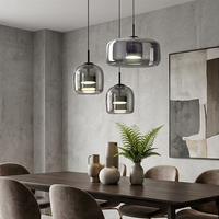 Lámpara Colgante de Techo LED de Vidrio Ámbar Contemporánea, Iluminación Decorativa Minimalista para Sala de Estar
