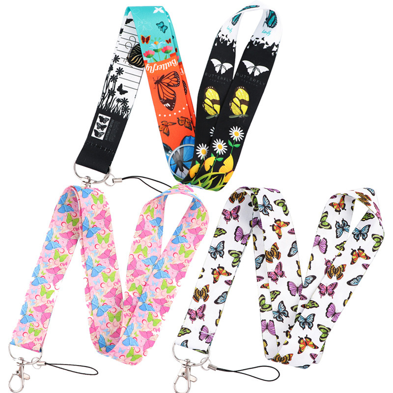 Wholesale Satin Lanyards Fashion Butterfly Design Lanyards Student Work Nurse Card Holder Accessories Phone Lanyard Custom Logo Image 2