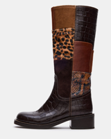 Nouvelles Bottes de Cowboy pour Femmes 2026 en Matériaux Mixtes, Imprimé Léopard, Texture Crocodile, Bottes Hautes au Genou