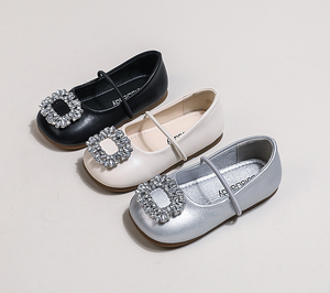 Spring NewLittle Girl's Dress Shoes Children's Crystal Slip-on Soft Sole Temperament Square Toe Ballet Dress Shoes - Product Image 3