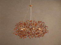 Lustre en cristal de luxe, design couronne, avec éléments en forme de branche d'arbre, guirlande décorative et pendentifs floraux en cristal, pour hall d'hôtel et villa duplex