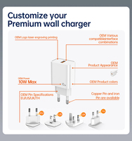Chargeur mural USB 10W PD 3.0 5V 2A à charge rapide, prise EU compatible avec les iPhones et les appareils mobiles, matériau ABS+PC, blanc, garantie 12 mois