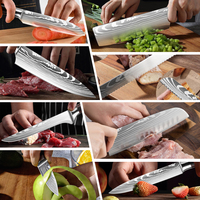Ensemble de couteaux de cuisine Chef pour sushi et steak, couteau à trancher Santoku, design Damas, motif laser, ensemble de couteaux de cuisine en métal