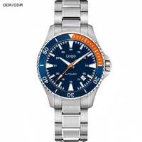 Montre mécanique automatique pour homme, bracelet en acier inoxydable, cadran bleu, lunette orange, boîtier de 40 mm, cristal saphir, style sport, étanche
