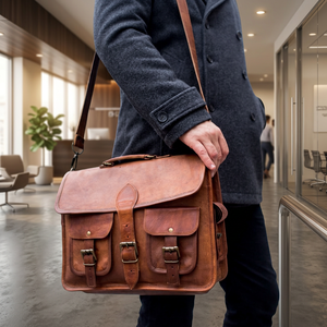 Custom Handmade Rustic Messenger <b>Bag</b> <b>Men</b> Women Full Grain Distressed Buffalo Leather Fashionable Accessory Heat-Transfer 1200g - Product Image 3