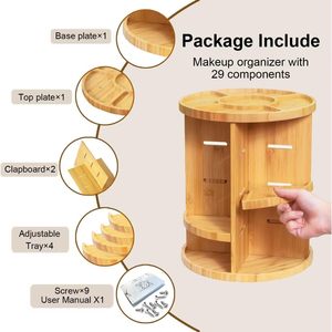 Wooden rotating <b>desktop</b> solid wood round storage rack, multi-layer perfume, lipstick and skin care product rack - Product Image 2
