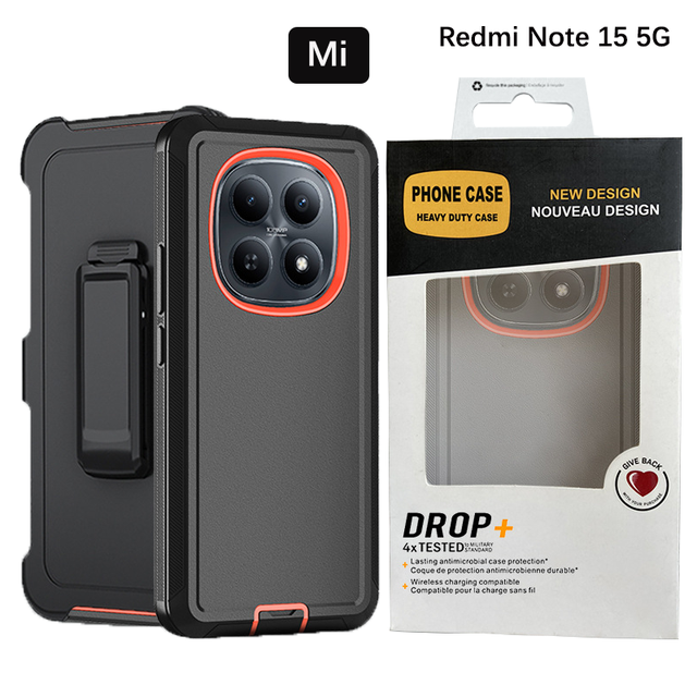360 Full Protection Shockproof Defender Armor Phone Case for Redmi Note 15 Pro 14C 13 A5 4G 5G with Belt Clip Mobile Back Cover