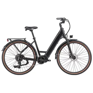 Bicicleta eléctrica de almacén en la UE, 250W, 36V, Motor de tracción media, bicicleta de ciudad con cesta, Shimano, freno de disco hidráulico de 9 velocidades, bicicleta eléctrica