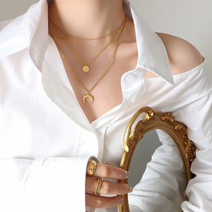 18K PVD mạ vàng 3 lớp trăng sao đa lớp thép không gỉ Vòng Cổ Hợp thời trang đồ trang sức - Product Image 4