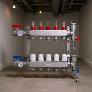 Conjunto de colector de calor radiante Vevor de 5 ramificaciones para tuberías PEX de 1/2 pulgada, sistema de calefacción por suelo radiante para el hogar. - Product Image 2