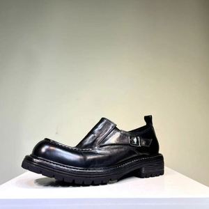 Chaussures Derby Homme en Cuir Rétro Vieilli à Semelle Épaisse Rehaussante et Bout Rond, Style Décontracté, avec Boucle, Idéales pour Mariage et Automne - Product Image 2