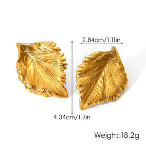 ต่างหูทองคำสีทองแบบกำหนดเอง 14k 18k ชุบทอง PVD แฟชั่น ต่างหูแบบติดหูรูปใบไม้ ทำจากสแตนเลสสตีล 316L สำหรับผู้หญิง - Product Image 6