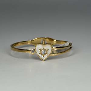 Fashion Bangle 316L Stainless Steel PVD Gold Plating Heart Design With <b>Crystal</b> Inlay Adjustable <b>Bracelet</b> - Product Image 1