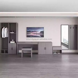 Inexpensive Hotel Bedroom Furniture <b>Set</b> with Low Profile <b>Bed</b> Frame Nihtstands TV Cabinet & Wardrobe For 3 Star Hotel <b>Full</b> Room - Product Image 5