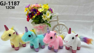 Ornamento in peluche a forma di unicorno rosa da 12 cm, morbido animale di peluche per la cameretta dei bambini, decorazione per compleanno, decorazione moderna da appendere alla parete, decorazione per la casa - Product Image 3