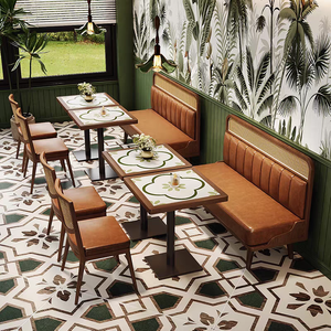 Tienda de café de madera muebles de café Mesa silla conjunto sofá Banco cabina asientos para restaurante y cafetería - Product Image 2