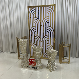 SMOOTH Party Decoration Gold Stainless Steel <b>Backdrop</b> <b>Stand</b> Laser-Cut Pattern With PVC White Plate Wedding Stage Decoration - Product Image 2