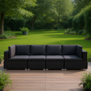 Divano da Esterno con Braccioli Regolabili, Set da Giardino a 4 Posti, Design Contemporaneo in Rattan PE Nero - Product Image 2
