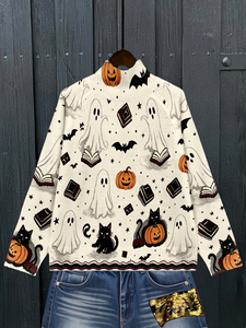 Maglione da Donna con Stampa Fantasma, Zucca e Gatto Nero per Halloween, Pullover Lavorato a <span class=keywords><strong>Maglia</strong></span> con Collo Alto, Personalizzabile per Uso Quotidiano e Festivo - Product Image 2