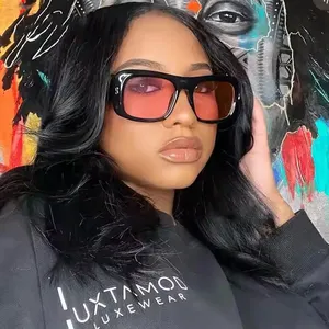 Brand Square Rivet Sunglasses Men 2024 Trendy Gradient Black Pink Sunglass for Women Luxury Designer Shades UV400 Goggles Female