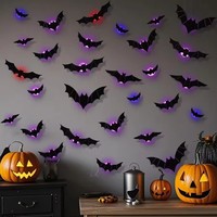 6 paquets de chauves-souris d'Halloween décoration murale éclairée 3D autocollants de chauve-souris taille assortie pour Halloween fête chambre décorations de fenêtre