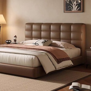 Cadre <span class=keywords><strong>de</strong></span> lit queen size avec tête <span class=keywords><strong>de</strong></span> lit rembourrée à côté <span class=keywords><strong>de</strong></span> l'armoire finition cuir marron lit <span class=keywords><strong>de</strong></span> <span class=keywords><strong>pied</strong></span> en acier haut <span class=keywords><strong>de</strong></span> gamme - Product Image 4